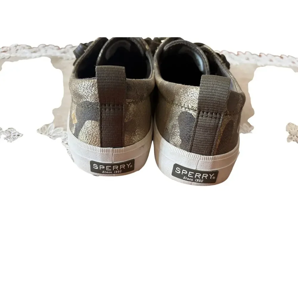 Sperry Crest Vibe Metallic Camo Leather Sneakers Women's 10 Memory Foam Sporty